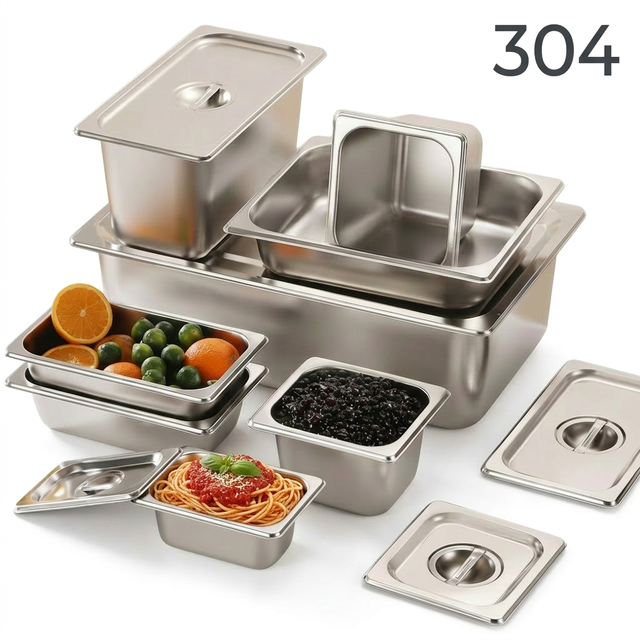 Custom Full-Size 304 Stainless Steel GN Gastronorm Pan American Type Food Container Ice Cream Pans with Lid for Hotel Restaurant