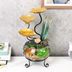 Pecera de Vidrio de Escritorio con Fuente de Agua, Diseño Circular Elegante para Oficina, Decoración del Hogar, Regalo, 110-240V, Fácil de Limpiar - Product Image 1