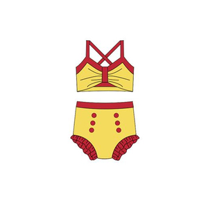 S0670 CUSTOM Maillot de bain 2 pièces pour bébé fille, violet uni, bretelles, gilet vert clair, nœuds - Product Image 6