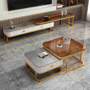 Juego de Muebles de Sala de Estar Modernos de Lujo Ligero, Piedra Sinterizada con Almacenamiento, Muebles de Sala de Estar Montados en la Pared - Product Image 1