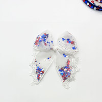Arc de cheveux du quatrième de juillet pour les filles American Independence Day Plaid Checker Hair Accessoire fabriqué à partir de ruban