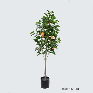 Plante de citron simulée avec d'atterrissage de l'arbre, fleurs en pot, en plastique, décoration du salon, de la salle à manger, faux arbre de fruits vert - Product Image 1
