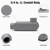 Boîtier de conduit en aluminium de type LL LR de 3/4 pouce avec joint de couvercle, combo rigide EMT, norme NEMA FB1 pour emplacement humide, conforme à la norme NEC pour les applications homologuées