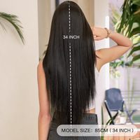 Perruque de cheveux raides superposés à la mode pour femme - Perruque complète noire ultra-longue et raide, idéale pour les visages ronds