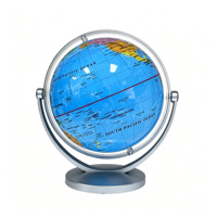 Globe terrestre bleu de 14,2 cm en PVC/ABS, support rotatif, mini globe de bureau, inscriptible et effaçable, en plastique, certifié EN71, géographie anglaise