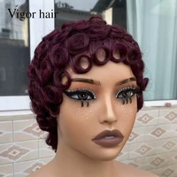 Wig Keriting Tanpa Lem Grosir dengan Poni, Rambut Manusia Gelombang Keriting Virgin Brasil, Wig Pixie Cut Tanpa Lace untuk Wanita