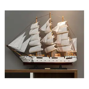 Barco de vela de 80cm, velero, hecha a mano mediterránea escultura de madera, decoración náutica, artesanía oceánica, barco de madera, kits de modelos de barcos