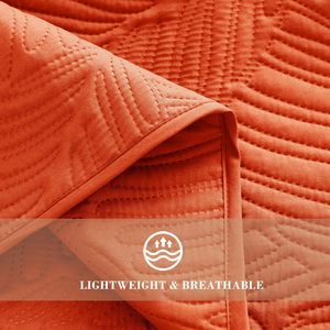Burnt <strong>Orange</strong> Soft Lightweight Microfiber <strong>Bedspreads</strong> Coverlets Bed Cover Quilt Bedding Set with Leaf Pattern for All Seasons - Product Image 4