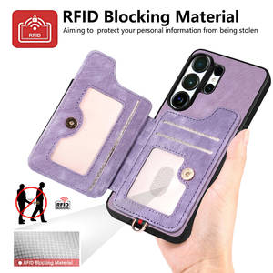 Funda de Lujo con Bloqueo RFID <span class=keywords><strong>para</strong></span> Samsung <span class=keywords><strong>Galaxy</strong></span> S26 Ultra, con Anillo, Correa de Muñeca, Porta Tarjetas, Cubierta Protectora de PU+TPU - Product Image 4