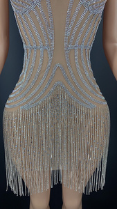 노반스 Y2332 여성 봄 의류 2022 트렌디 태슬 다이아몬드 얇은 스트랩 이국적인 댄스웨어 여성 프롬 드레스 누드톤 - Product Image 5