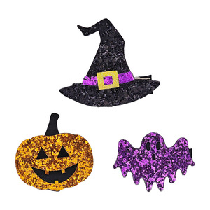 Pinza para el pelo infantil de Halloween, hecha a mano, con diseño de calabaza, murciélago y sombrero mágico, con cinta de tela y purpurina, divertida, para flequillo y lateral, todo en uno - Product Image 5