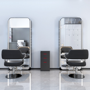 Specchio illuminato di alta gamma per saloni di parrucchieri e postazione per taglio capelli, specchio da terra singolo e bifacciale per acconciature. - Product Image 4