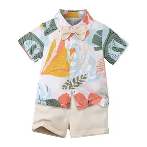 Хорошая цена, летний комплект детской одежды для мальчиков 1-6 лет, комплект из 2 предметов с коротким рукавом и принтом джентльмена, оптовая продажа