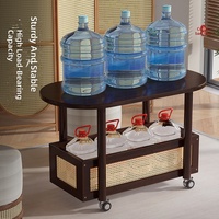 Table basse ovale mobile moderne en bambou avec rangement, table d'appoint roulante, durable, écologique, pour salon, chambre, bureau, thé