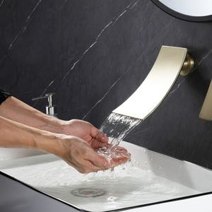 Grifo Monomando de Latón con Cartucho Cerámico, Sin Contacto, de un Solo Orificio, Montado en la Pared, Dorado, Clásico, Moderno, para Baño y Cocina, Automático - Product Image 1