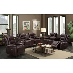 Frank Furniture Good Supplier Used Sets Brown Leather Recliner Sofa Set For Hotel
