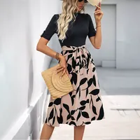 Robe moulante kaki unie pour femme, élégante, col montant, manches mi-longues, ODM, tenue de bureau d'été, polyester, commande en gros