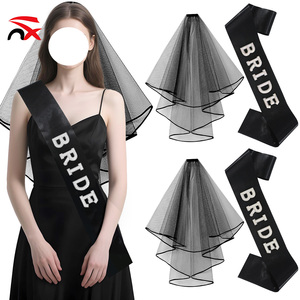 Wholesale Bride <b>Wedding</b> Party Headband Shoulder Straps Sets Black White <b>Shawl</b> Letter Ribbons for Decoration - Product Image 1