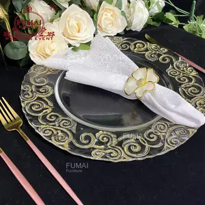 Fumai 13'' Clear Gold Hanna Charger Plates for Dinners Table Setting Events