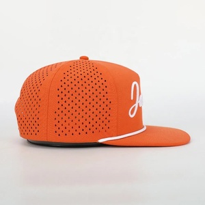 Custom High Quality Embroidery Logo Polyester Hat 5 Panel Laser Cut Hole Flat Brim Gorras <b>Waterproof</b> Metal Buckle Baseball <b>Cap</b> - Product Image 4