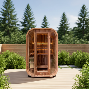 Sauna en bois massif de cèdre rouge moderne OEM pour 1-2 personnes, avec chauffage électrique 6KW et porte en verre trempé de 8 mm, pour usage extérieur en villa. - Product Image 1