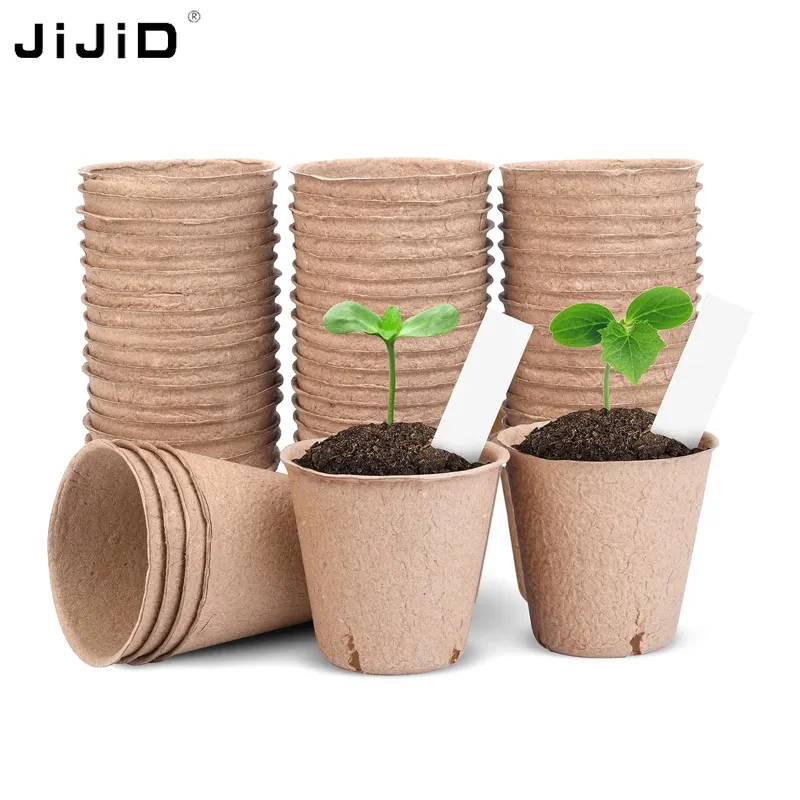 Bandeja inicial para mudas de fibra de papel biodegradável JiJiD, pote quadrado redondo para plantas, para jardim doméstico