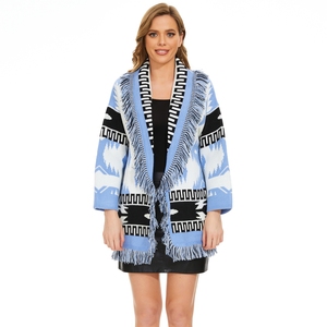 <span class=keywords><strong>Cardigan</strong></span> Invernale da Donna Stile Bohémien di Nuovo Design con Maniche Lunghe e Spalle Scivolate, Vintage in <span class=keywords><strong>Lana</strong></span> Jacquard di Media Lunghezza - Product Image 2