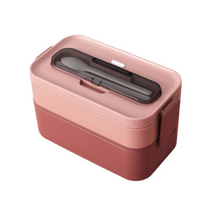 Boîte à lunch double portable avec couverts, sans BPA, anti-fuite, pour usage extérieur, style simple - Product Image 3