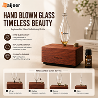 Haijieer Diffuser Nebulizer kayu kaca, aromaterapi minyak esensial murni untuk rumah tangga garansi 1 tahun Nebulizer ruang sunyi