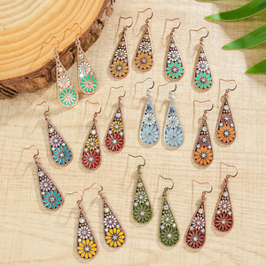Boucles d'oreilles pendantes bohèmes en alliage, motif floral, plaqué bronze antique, bijoux de fête pour femmes - Product Image 1