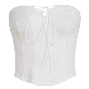 2026 Sexy Haut Bustier Corset Femme en Dentelle Blanche Respirant Écologique d'Été Sans Bretelles à Bandes Dos Nu Creux pour Soirée et Club - Product Image 6