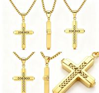 Collier avec pendentif croix pour homme plaqué or 18 carats, bijoux en acier inoxydable 316L imperméables pour un usage quotidien