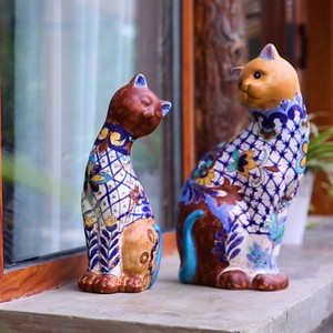 Figuras de Gatos de Cerámica Pintadas a Mano, Juego de Pareja, Adorno Decorativo para el Hogar - Product Image 2