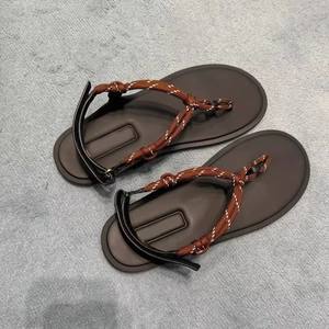 Sandalias Planas de Lujo para Mujer, Tipo Tanga, con Velcro, Cuerda de Cáñamo, Casuales, de Una Sola Tira, para Vacaciones y Playa - Product Image 1