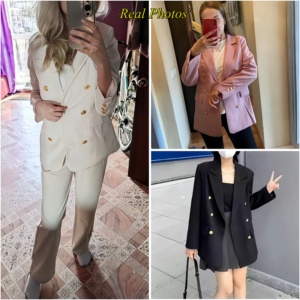 أزياء المرأة الجديدة بدلة رسمية طويلة الأكمام سترة جيب + السراويل الساق واسعة مجموعة الربيع الخريف سيدة عارضة السترة السراويل دعوى - Product Image 5