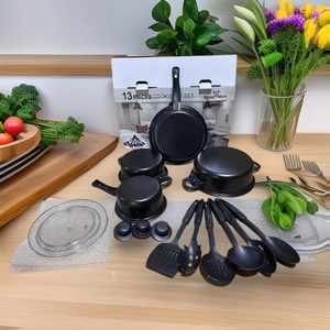 Juego de utensilios de cocina antiadherentes de 13 Uds., ollas de hierro fundido/acero, cacerola, sartén para estofado, sartén, <span class=keywords><strong>wok</strong></span> para cocinar en casa, cocina - Product Image 5