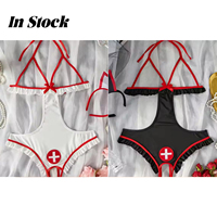 Ensemble de lingerie sexy pour femme, costume de jeu de rôle de soubrette ou infirmière, combinaison fine et respirante en jersey de nylon/coton, taille XXL