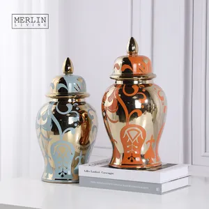 Merlin Living Home Decor Luxury galvanotecnica Gold Ginger Jar decorazione dell'hotel per vaso in ceramica