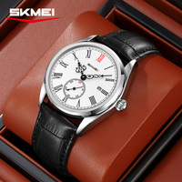 Jam Tangan Pria SKMEI 9402 Fungsional Quartz Tali Kulit Dial Bundar Klasik Tanggal Jarum Detik Kecil Tahan Air Jam Tangan Bisnis