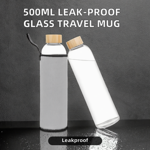 Bouteille en verre borosilicate anti-fuite, gourde de sport et de voyage sans BPA, avec logo personnalisé, couvercle à vis, compatible lave-vaisselle, à paroi simple, pour femmes - Product Image 2