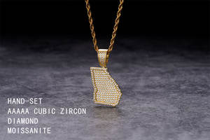 Kustom 925 perak murni liontin peta Hip Hop es zirkon emas mawar Platinum menyelesaikan <span class=keywords><strong>Georgia</strong></span> terukir jimat berlian - Product Image 2