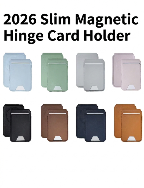 New Trendy 2026 Magnetic Card Wallet Phone Case PU Leather Wallet Mobile Phone Stand w Hinge 180 Degree Rotate Thin Card Holder