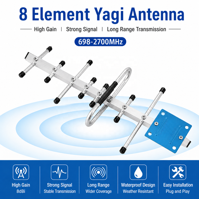 8 Element 698-2700MHz Digital N Female HDTV 4K Amplified Antenna Outdoor TV Antenna Signal Amplifier VHF/UHF Clear Yagi Antenna