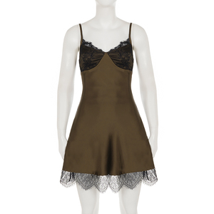 Elegante y Sexy Vestido Camisero de Satén con Encaje, Corte Ajustado, Línea A, Mini Vestido de Fiesta para Mujer - Product Image 6