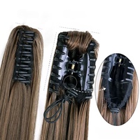 Queue de cheval synthétique lisse en fibre haute température, extension de cheveux de 22 pouces, 150g, résistante à la chaleur, avec pince à griffes pour femme, application facile