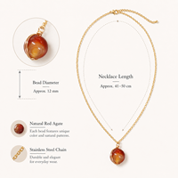Collier pendentif en agate rouge naturelle, enroulé sur chaîne en acier inoxydable, bijoux en or et argent