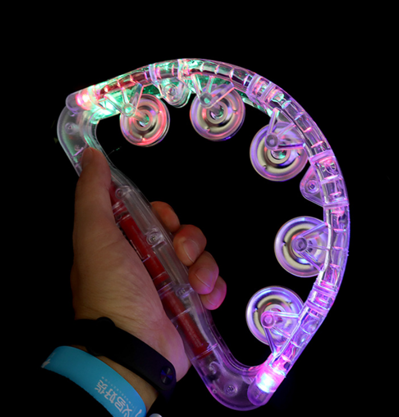 Custom Logo LED Light up Tambourines Musical Flashing Tambourine Toys Handheld Percussion Instrument for Birthdays & Concerts