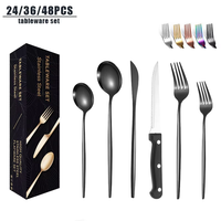 Vente en gros d'argenterie de luxe en acier inoxydable poli miroir noir pour hôtels, restaurants, banquets de mariage, ensembles de couverts