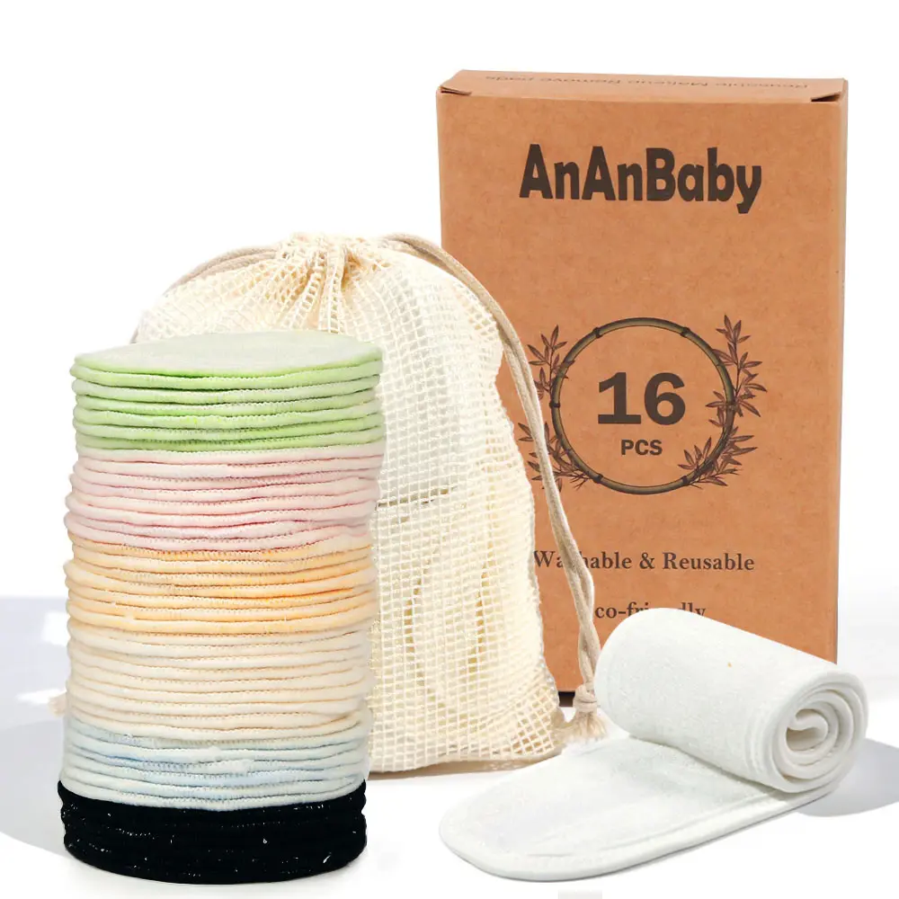 16 قطعة/المجموعة/مجموعة AnAnBaby قابلة لإعادة الاستخدام الخيزران ماكياج مزيل منصات مجموعة قابل للغسل ستوكات ماكياج التطهير منصات للنساء