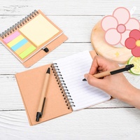 4 paquetes disponibles de cuaderno espiral de papel Kraft personalizado 100gsm 100 hojas A5 Bloc de notas forrado con bolígrafo y libro de notas adhesivas